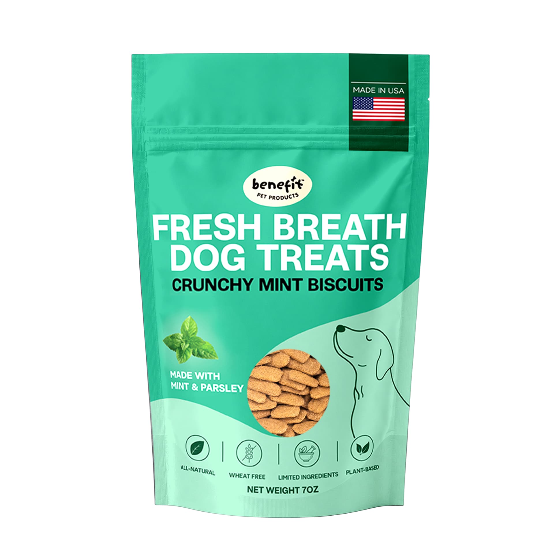Mint Benefit dog biscuits, 7 oz bag